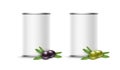 Olives tin can packaging. Vector illustration on white background Royalty Free Stock Photo