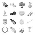 Olives, tree, branch and other products from olives.Olives set collection icons in monochrome style vector symbol stock