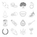 Olives, tree, branch and other products from olives.Olives set collection icons in outline style vector symbol stock