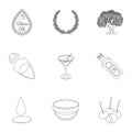 Olives, tree, branch and other products from olives.Olives set collection icons in outline style vector symbol stock