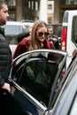 Olivia Palermo before Salvatore Ferragamo fashion show, Milan Fashion Week street style on February 26, 2017