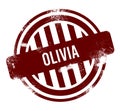 Olivia - red round grunge button, stamp