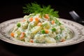 Olivier salad with peas and dill