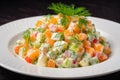Olivier salad with peas and dill