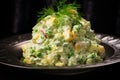 Olivier salad with peas and dill