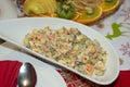 Olivier salad in plate, a festive dish