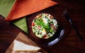 Olivier Salad or Russian Salad with Salmon and Red Caviar Royalty Free Stock Photo