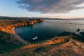 Olkhon Island, Cape Burkhan in the rays of the setting sun