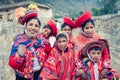 Ollantaytambo / Peru - May 29.2008: Group of children dressed up in the traditional, colorful peruvian costumes