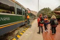 Ollantaytambo, Peru - May 25 2022: Tourist train from Cusco to Machu Picchu Royalty Free Stock Photo