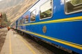 Ollantaytambo, Peru - May 25 2022: Tourist train from Cusco to Machu Picchu Royalty Free Stock Photo