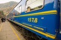 Ollantaytambo, Peru - May 25 2022: Tourist train from Cusco to Machu Picchu Royalty Free Stock Photo