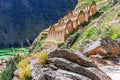 Ollantaytambo, Peru, Sacred Valley: Pinkuylluna, ruins of ancient Inca storehouses Royalty Free Stock Photo