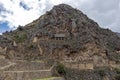 Ollantaytambo ruins, a massive Inca fortress with large stone terraces on a hillside, tourist destination in Peru Royalty Free Stock Photo