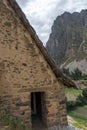 Ollantaytambo ruins, a massive Inca fortress with large stone terraces on a hillside, tourist destination in Peru Royalty Free Stock Photo