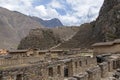Ollantaytambo ruins, a massive Inca fortress with large stone terraces on a hillside, tourist destination in Peru Royalty Free Stock Photo