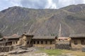 Ollantaytambo ruins, a massive Inca fortress with large stone terraces on a hillside, tourist destination in Peru Royalty Free Stock Photo