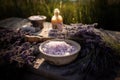 ÃÂollecting lavender flowers for essential oil, lavender harvesting, making scented salt, Generative AI