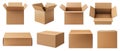 Collection of cardboard boxes isolated on a transparent background. Mockup.