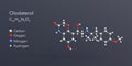 olodaterol molecule 3d rendering, flat molecular structure with chemical formula and atoms color coding