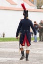 Olomouc Czech Rep. October 7th 2017 historical festival Olmutz 1813. Napoleonic officer walks away. View on a soldier s