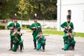 Olomouc Czech Rep. October 7th 2017 historical festival Olmutz 1813. Napoleonic soldiers unit in green uniforms is