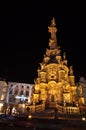 Olomouc Czech Rep 28th September Olomouc main square with The Holy Trinity Column and historical houses being lit up by color ligh Royalty Free Stock Photo