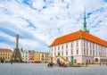 OLOMOUC, CZECH REPUBLIC, APRIL 16, 2016: View of the town hall of the czech city Olomouc with the famous trinity column Royalty Free Stock Photo