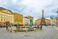 OLOMOUC, CZECH REPUBLIC, APRIL 16, 2016: View of the upper square in the czech city olomouc dominated by the holy Royalty Free Stock Photo