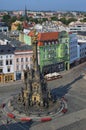 Aerial view of the Upper Square in the czech city Olomouc dominated by the Holy Trinity Column enlisted in the Unseco world herita Royalty Free Stock Photo