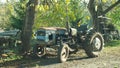OLOMOUC, CZECH REPUBLIC, AUGUST 21, 2018: Stark historical home made tractor, 60 years old, farmers in the village are