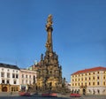 View of the Upper Square in the czech city Olomouc dominated by the Holy Trinity Column enlisted in the Unseco world heritage list