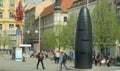 BRNO, CZECH REPUBLIC, JANUARY 2, 2019: Astronomical clock modern Brno, people aalking in square, modern cultural