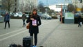 OLOMOUC, CZECH REPUBLIC, JANUARY 10, 2019: Extinction rebellion activist girl protest Adela Navratilova sealed mouth