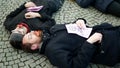 OLOMOUC, CZECH REPUBLIC, JANUARY 10, 2019: Extinction rebellion activists protest protesting against climate change