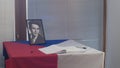 OLOMOUC, CZECH REPUBLIC, JANUARY 16, 2019: Jan Palach portrait student and flag Czech Republic, city hall room and