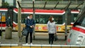 PRAGUE, CZECH REPUBLIC, JUNE 22, 2020: Coronavirus mask without face tram streetcar stop tram crowd people passengers