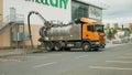OLOMOUC, CZECH REPUBLIC, JUNE 29, 2020: Sewer cleaning tank truck car pipe drain cleaning shaft septic cesspool pumping