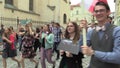 OLOMOUC CZECH REPUBLIC, MAY 9, 2018: King of months may David Koller singer arrives in the 1960s historic car of the