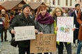 OLOMOUC, CZECH REPUBLIC, NOVEMBER 30, 2019: Activists senior old man and students, Friday for future, demonstration