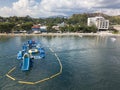 Olongapo, Zambales, Philippines - Aerial of a water park by the coast of Barretto Beach Royalty Free Stock Photo