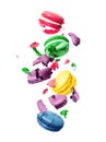 ÃÂÃÂ¡olored macaroons is torn to pieces in the air Royalty Free Stock Photo