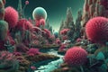 ?olorful landscape fairytale planet. Generative AI