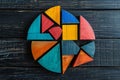 ?olorful math fractions on the wooden backgrounds. interesting math for kids. Education,