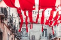 Old houses with red fabric on top Royalty Free Stock Photo