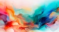 Colorful watercolor background, vibrant and expressive artistic style. Harmonious blend of green, blue, red, and orange hues. AI