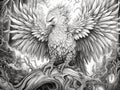 Oloring page for adults, strong mythological monster phoenix.Generative AI