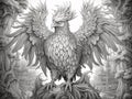 Oloring page for adults, strong mythological monster phoenix.Generative AI