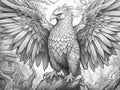 Oloring page for adults, strong mythological monster phoenix.Generative AI