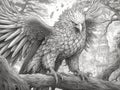 Oloring page for adults, strong mythological monster phoenix.Generative AI